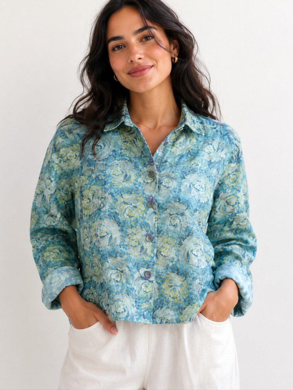 Coldwater Green blue Floral Sequin brocade sequins MermaidCore artsy Blazer sz L